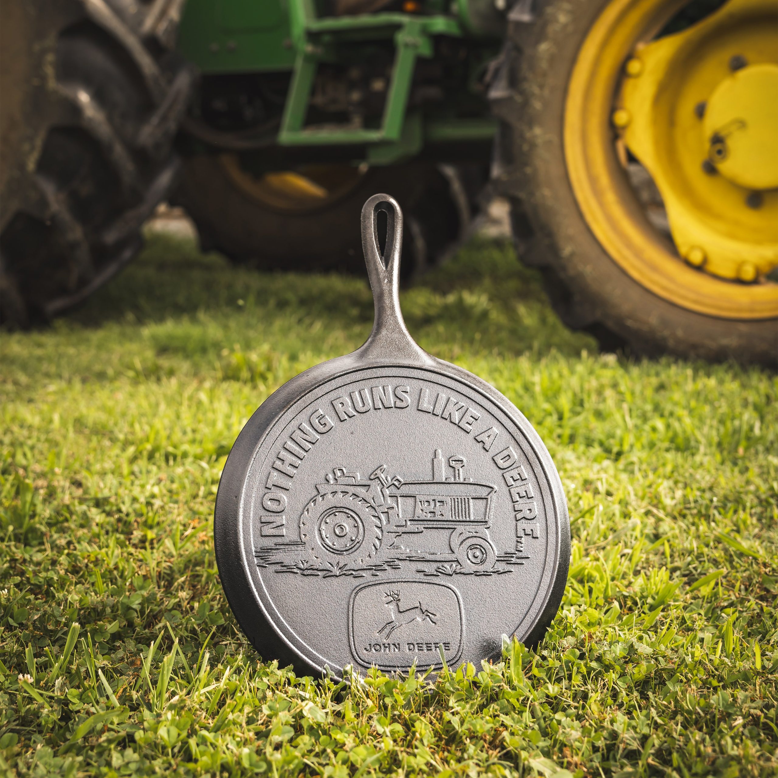 10.5 Inch Seasoned Cast Iron Griddle. John Deere Tractor - Image 2
