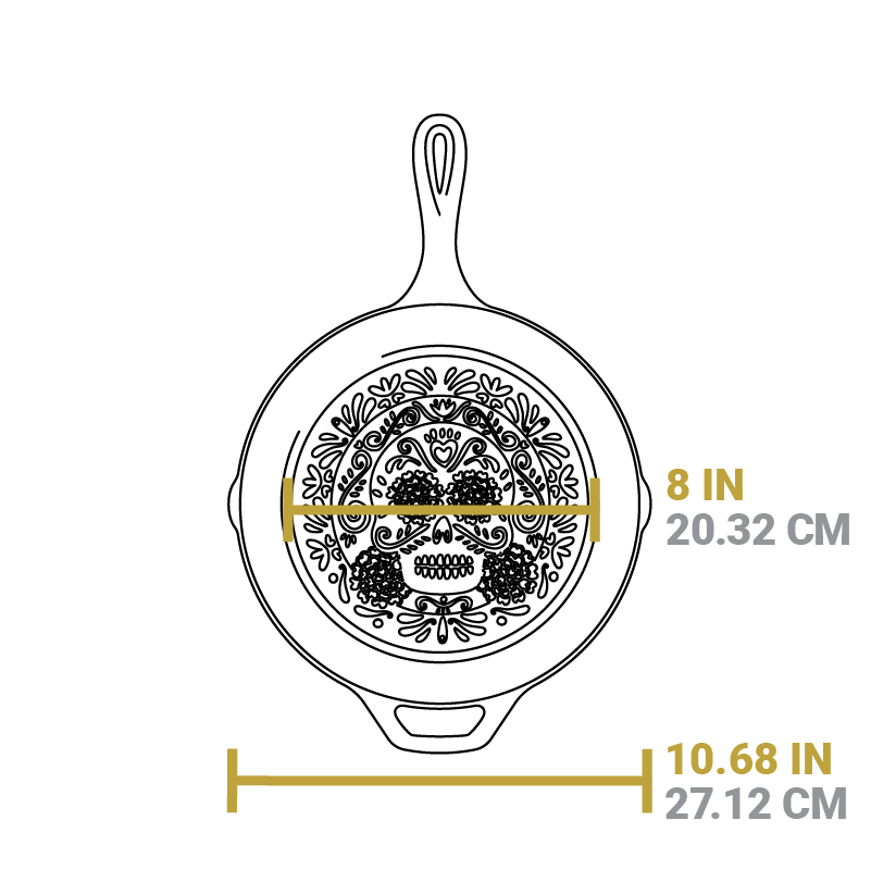10.25 Inch Seasoned Cast Iron Sugar Skull Skillet - Image 8