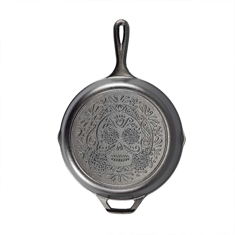 10.25 Inch Seasoned Cast Iron Sugar Skull Skillet - Image 4